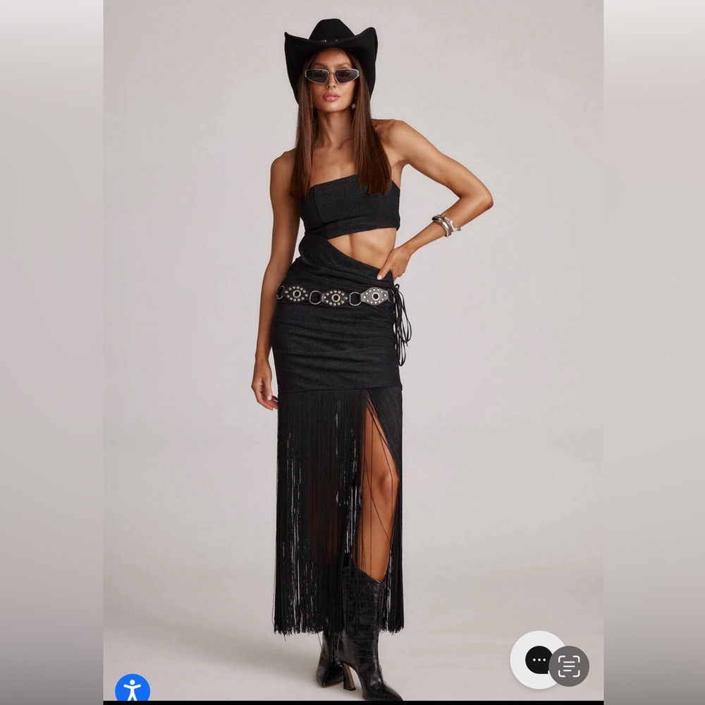 Cara Black Strapless Fringe Maxi Dress 12th Tribe